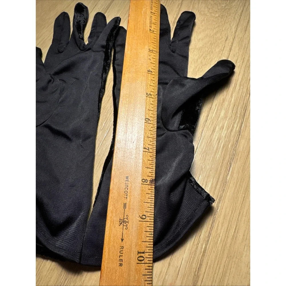Vintage Fownes Velour Velvet Black Gloves  SZ 6 Rhinestones Silk Rayon Nylon
